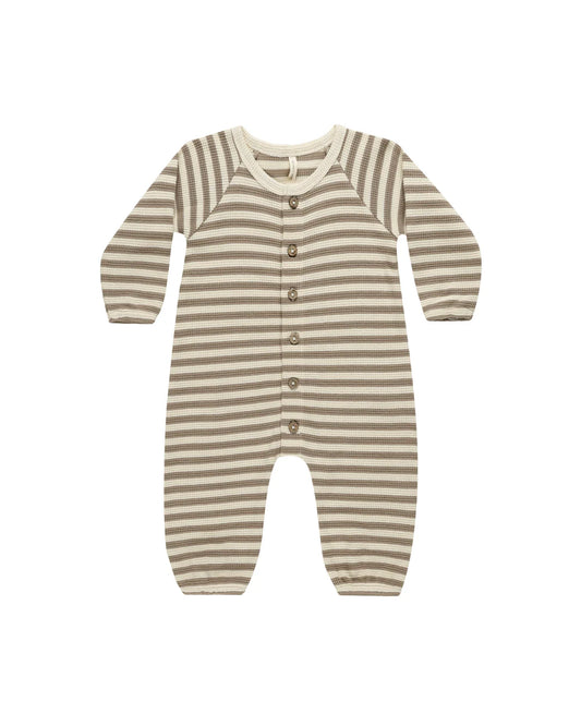 Olive Stripe Waffle L/S Jumpsuit