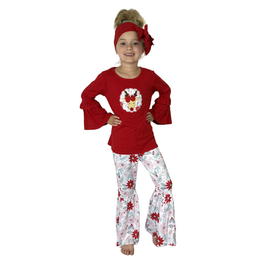 Reindeer Poinsettia Girls Set