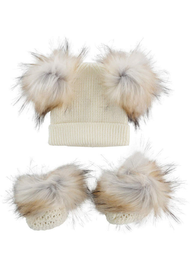 Ivory Beanie & Bootie Set w Fur