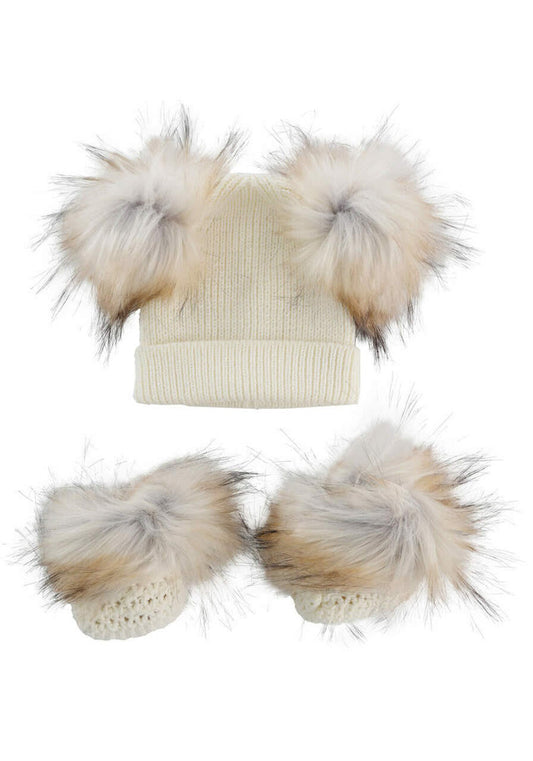 Ivory Beanie & Bootie Set w Fur