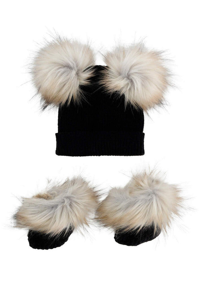 Black Beanie & Bootie Set w Fur
