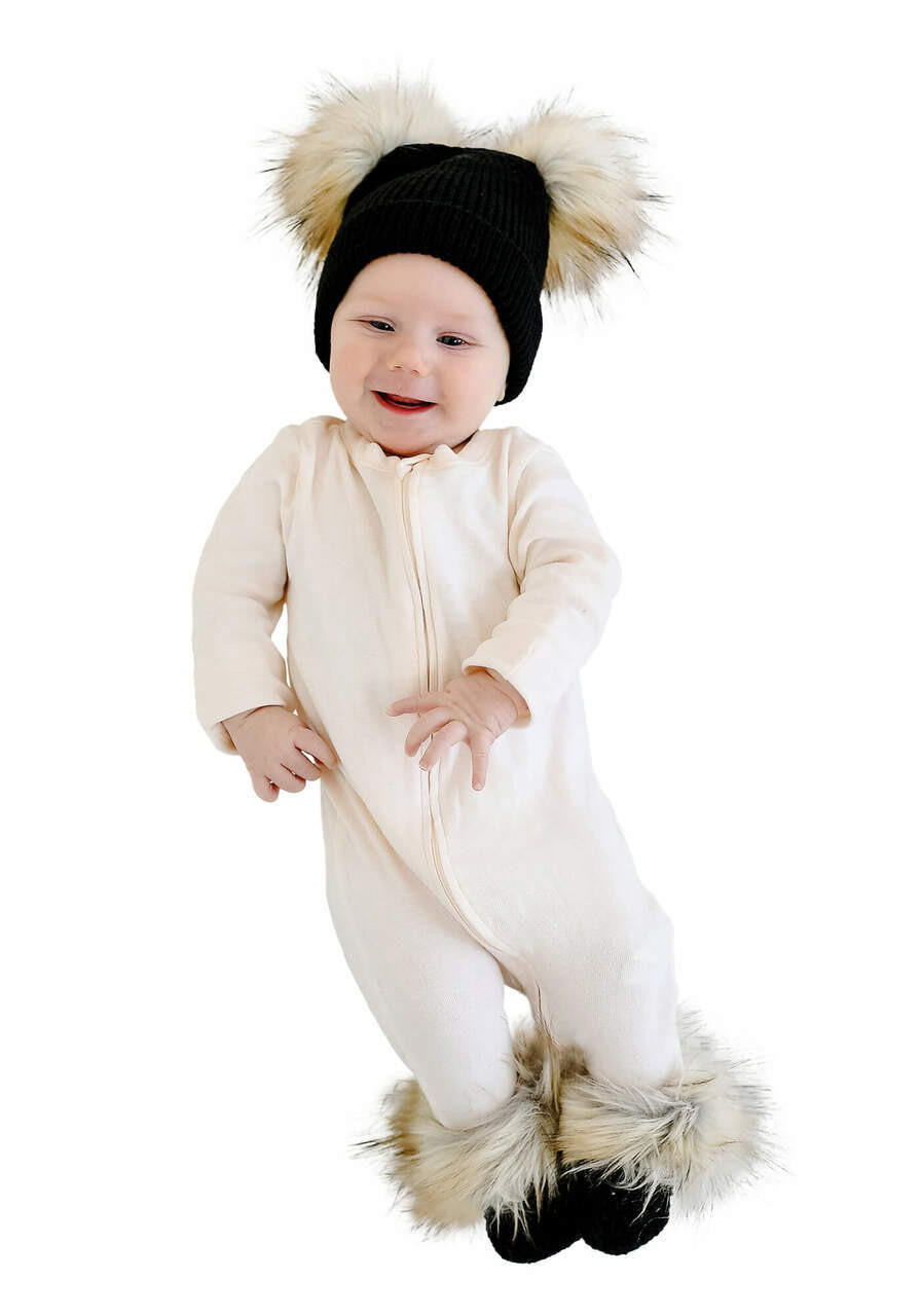 Black Beanie & Bootie Set w Fur