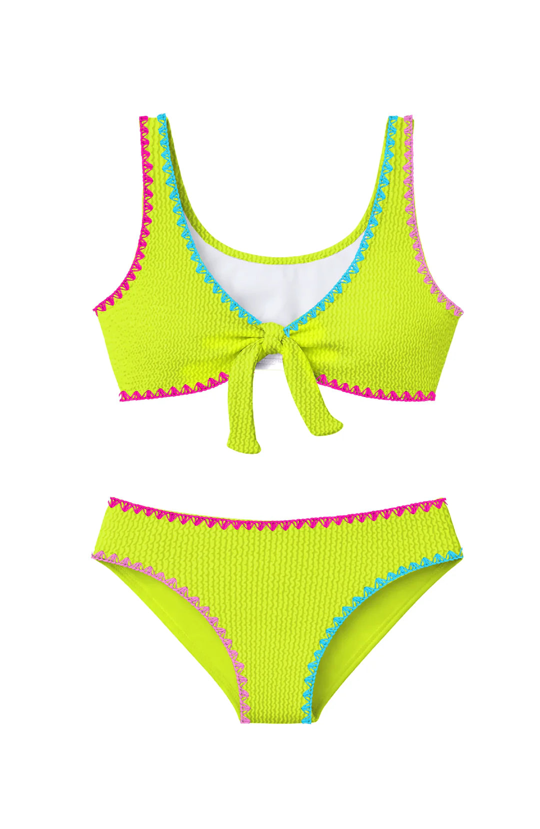 Citrus Lime Crinkle Tie Bikini W Embroidered Trim