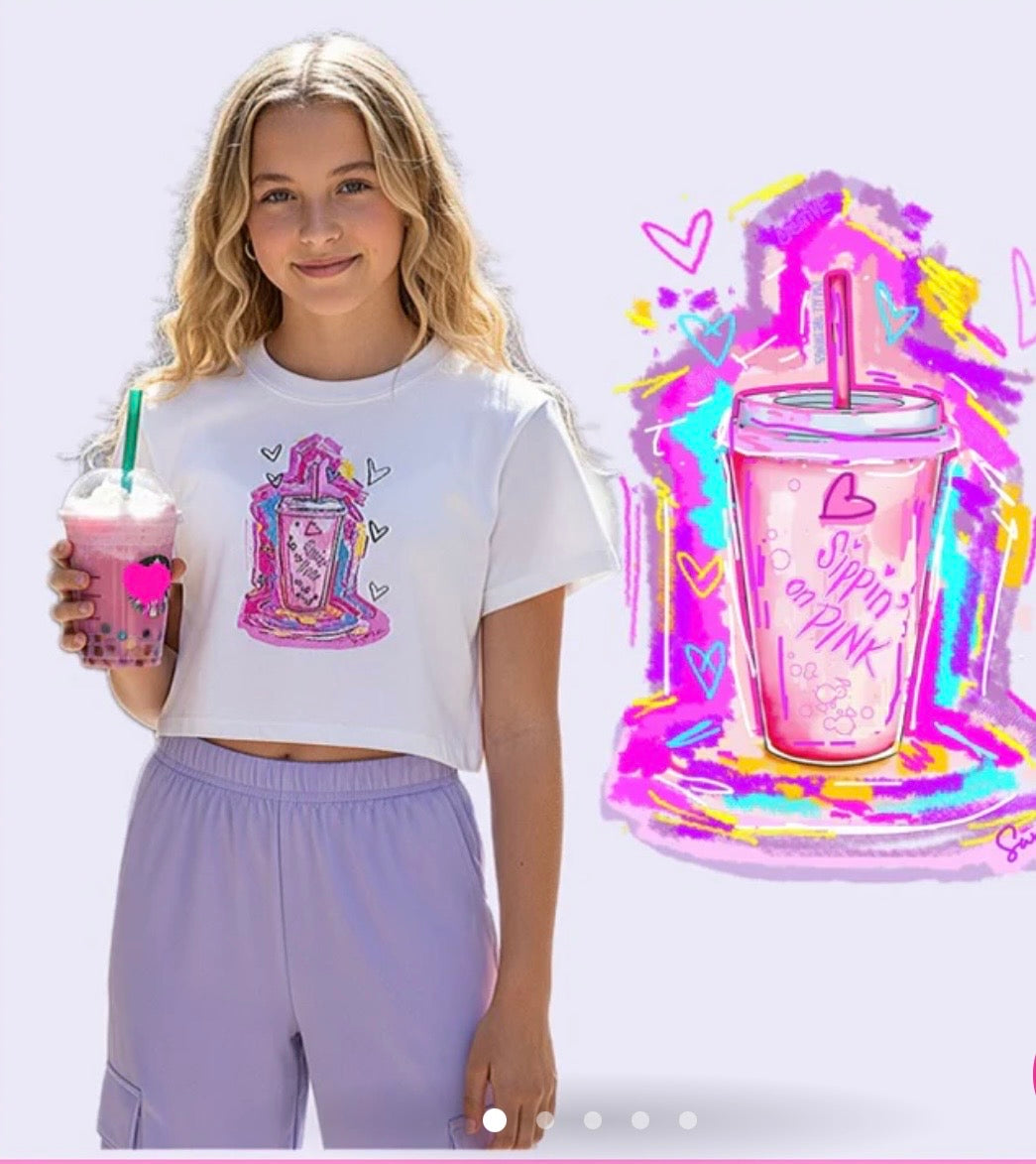 Sippin On Pink Custom Art Tee