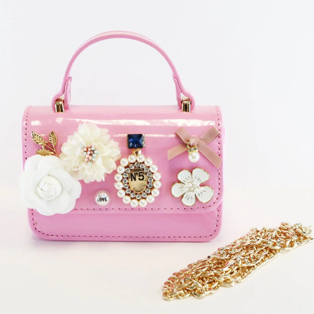 Fuchsia Floral & Charms Patent Leather Purse