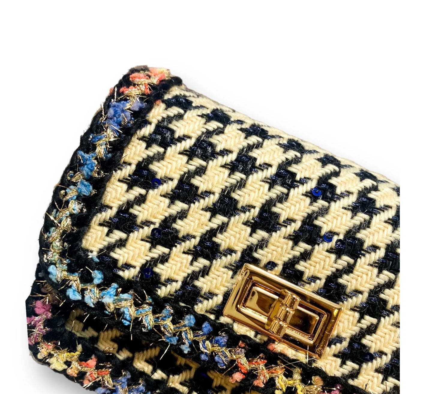 Blue & Beige Houndstooth Purse