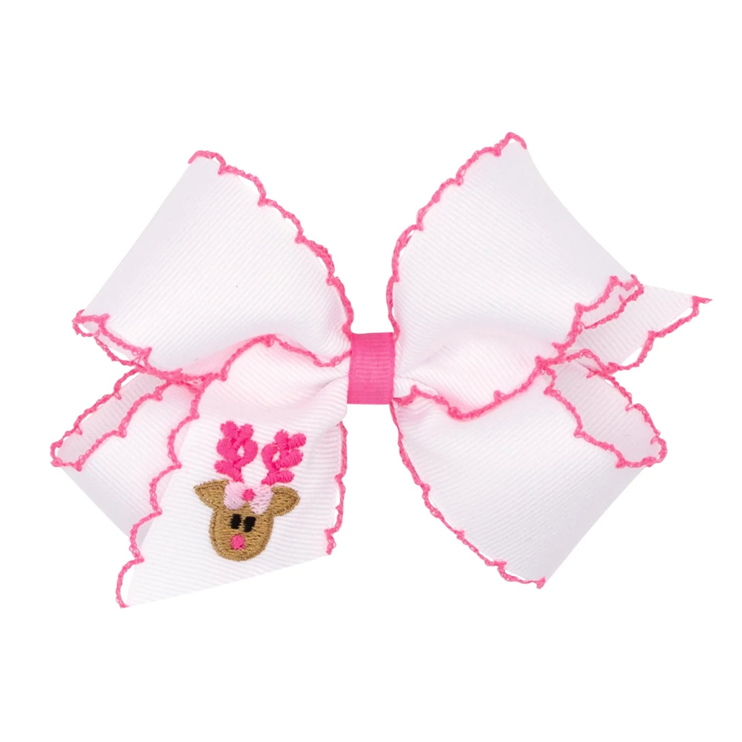 King Pink/White Embroidered Reindeer Bow