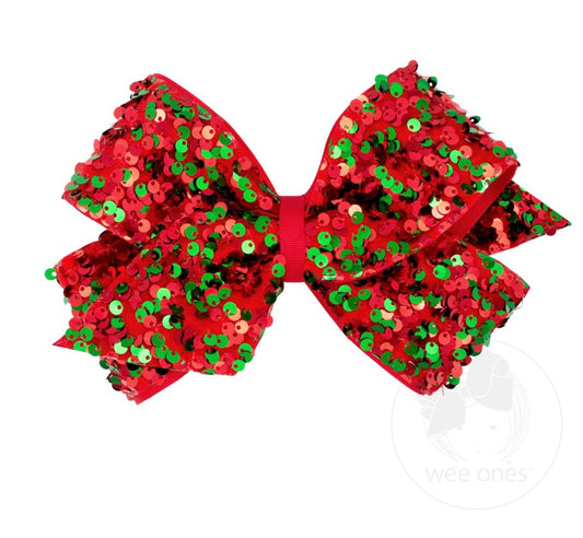 Medium Red/Green Sequin Overlay Bow