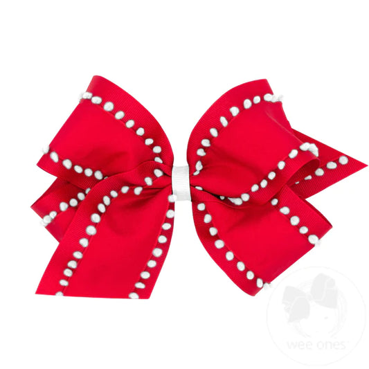 Large Red & White Holiday Pom Pom Bow