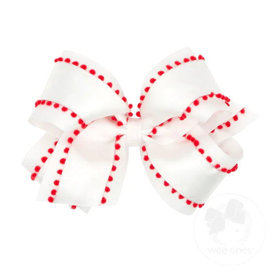Large White & Red Holiday Pom Pom Bow