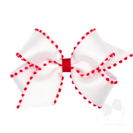 White & Red Pom Pom Holiday Bow