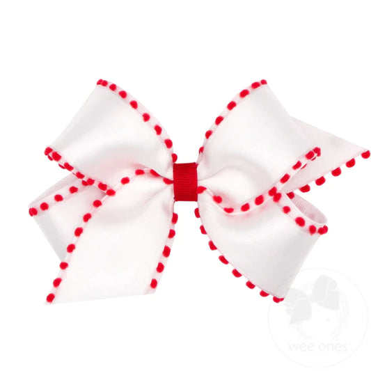 White & Red Pom Pom Holiday Bow