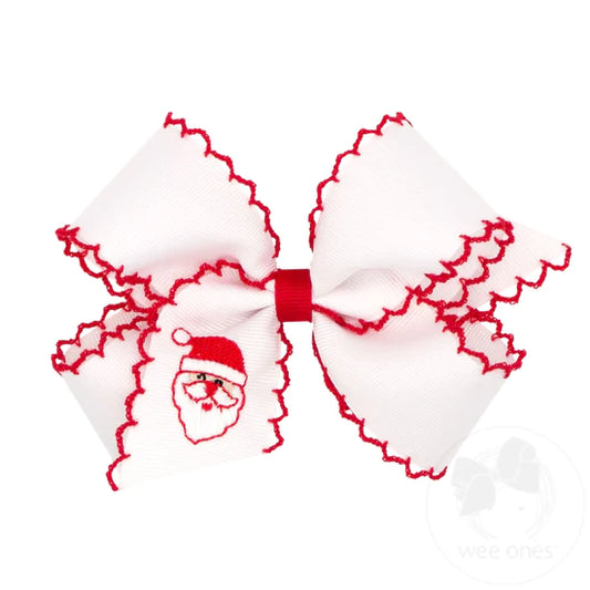 Medium White Embroidered Santa Bow