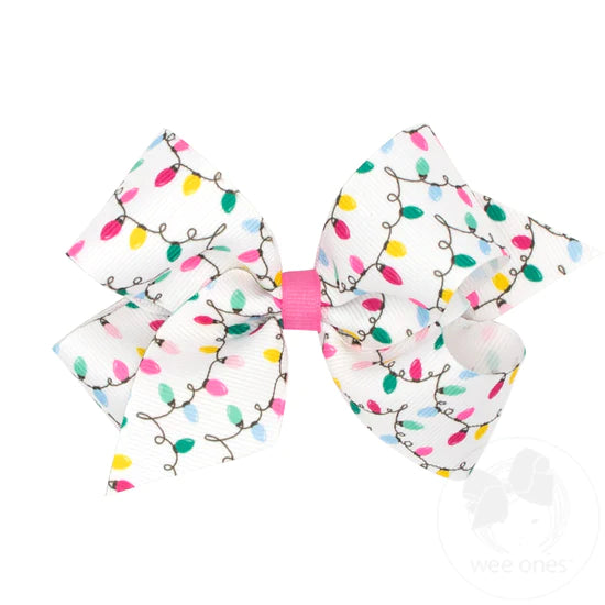 Medium White & Pink Christmas Light Bow