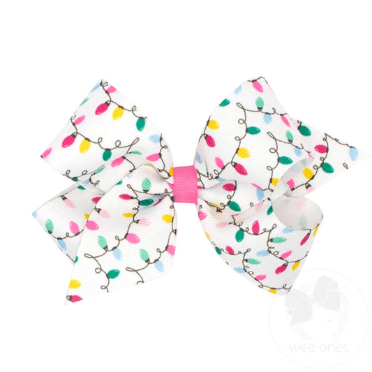 Medium White & Pink Christmas Light Bow