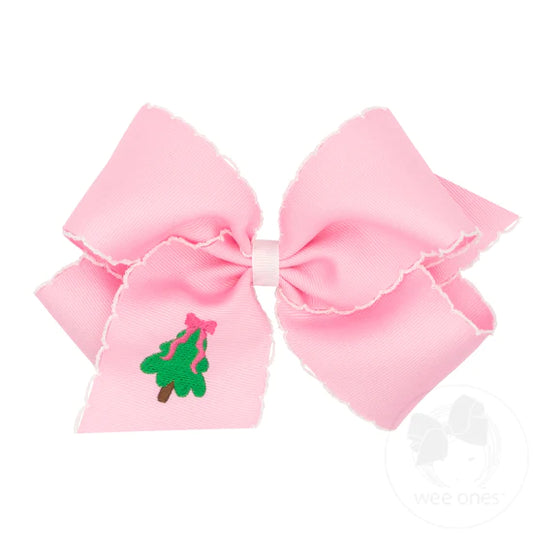 Pink Embroidered Christmas Tree Bow