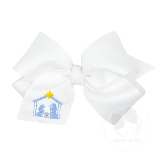 White Embroidered Nativity Bow
