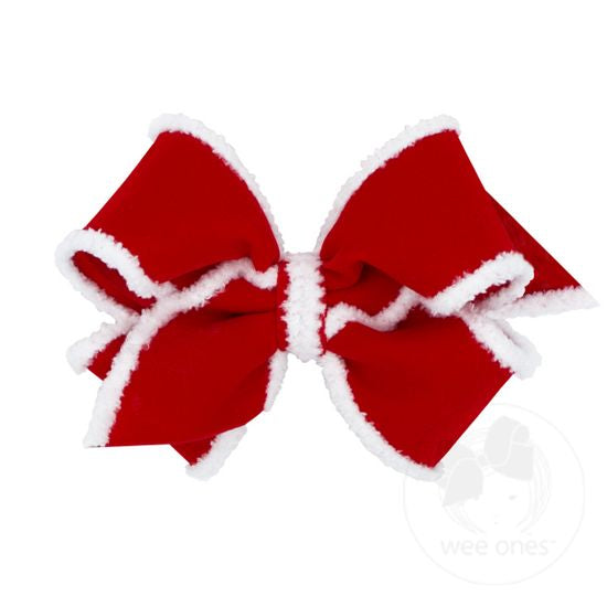 Medium Red Velvet Bow w Faux Fur Edge