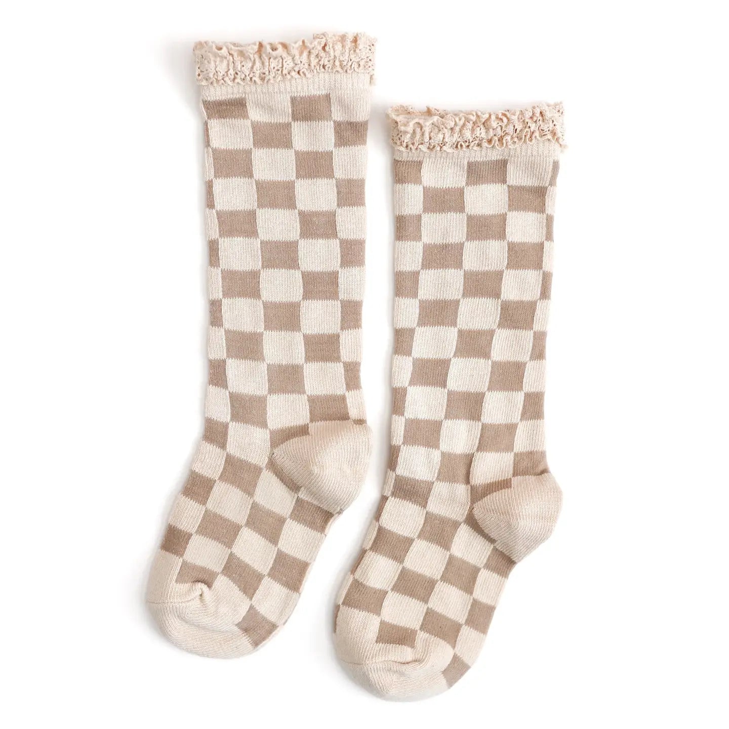 Oat Checkered Lace Knee Socks