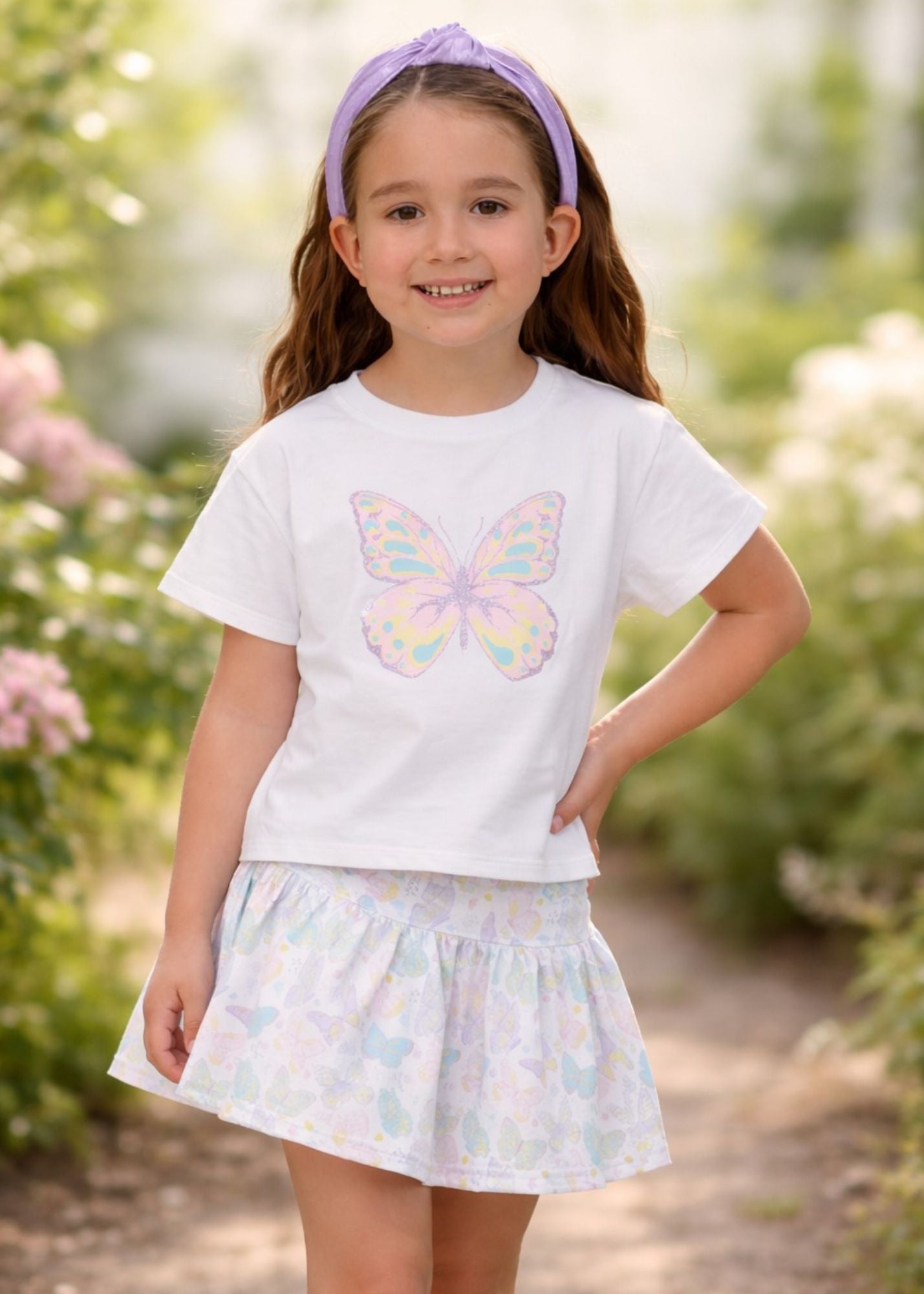 Pretty Butterfly W Pink Glitter Boxy Tee