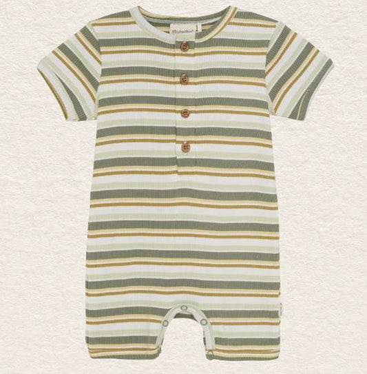 Green & Tan Striped Romper