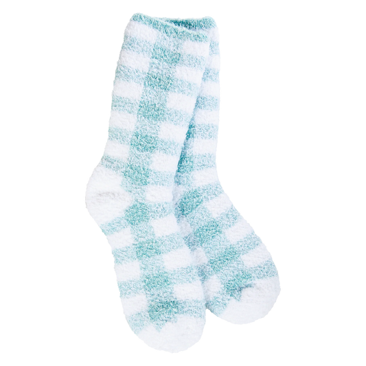 Turquoise Check Fuzzy Socks