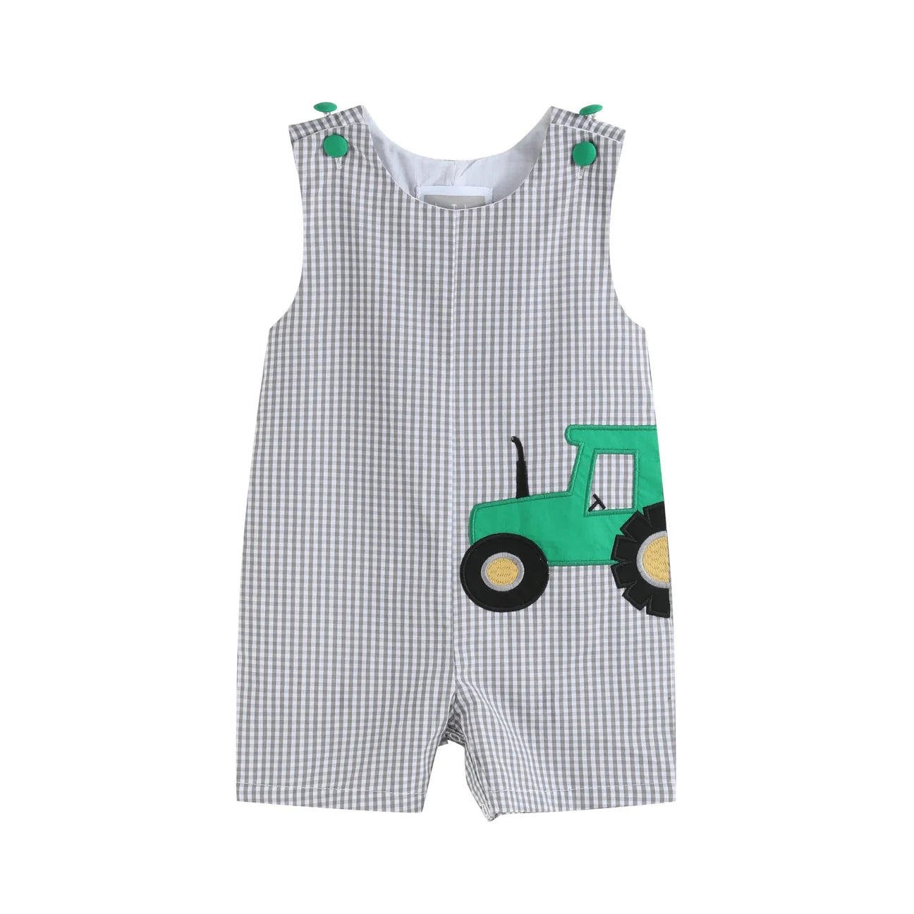 Gray Gingham Tractor Appliqué Shortall
