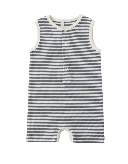 Ribbed Henley Romper Ocean Stripe