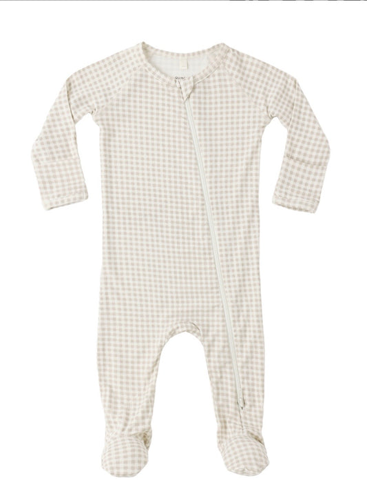 Bamboo Zip Footie Oat Gingham