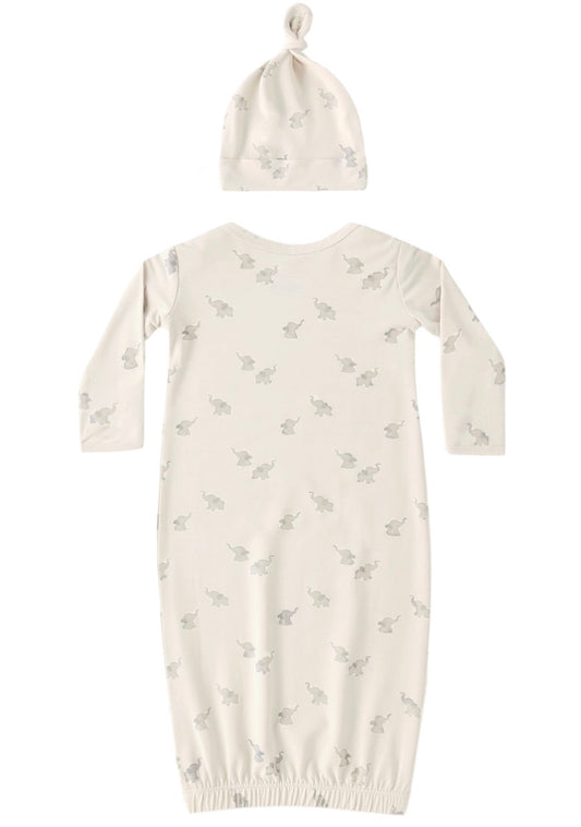 Bamboo Baby Gown & Hat Set Elephants