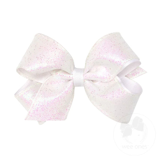 Medium White Glitter Bow