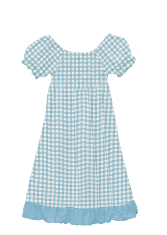Seaside Blue Gingham Gathered Dress