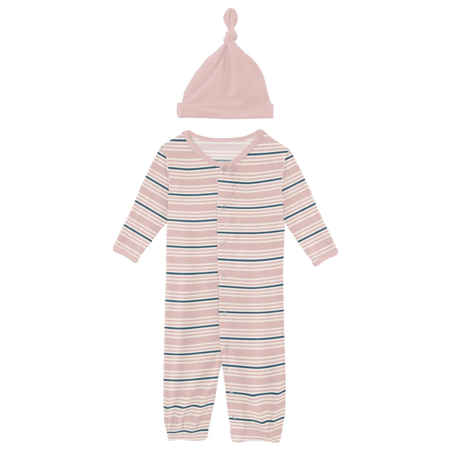 Flotsam Stripe Layette Gown & Hat Set