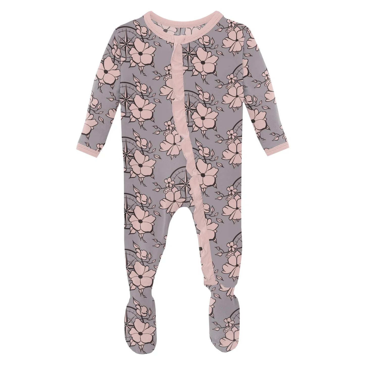Nautical Floral 2 Way Ruffled Footie