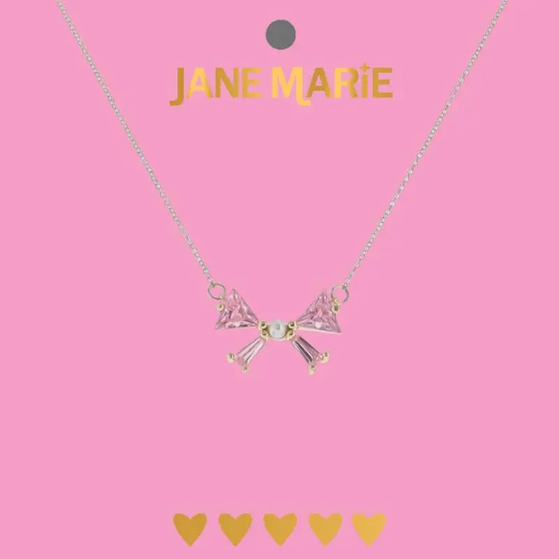 15" Gold Necklace with Pink Crystal Bow with Pearl Center