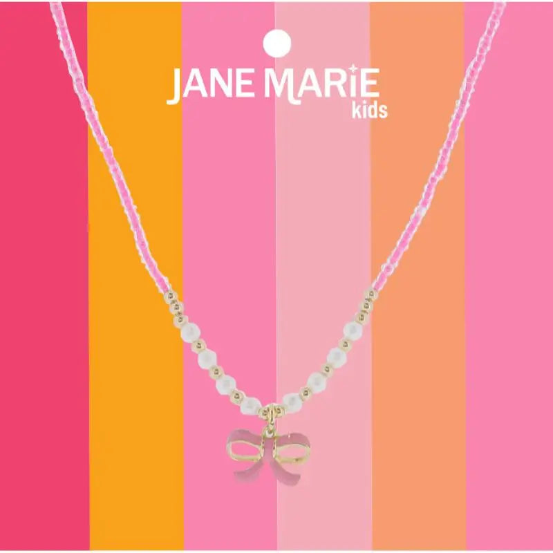 Pink Beaded Necklace with Pink Bow and Pearls