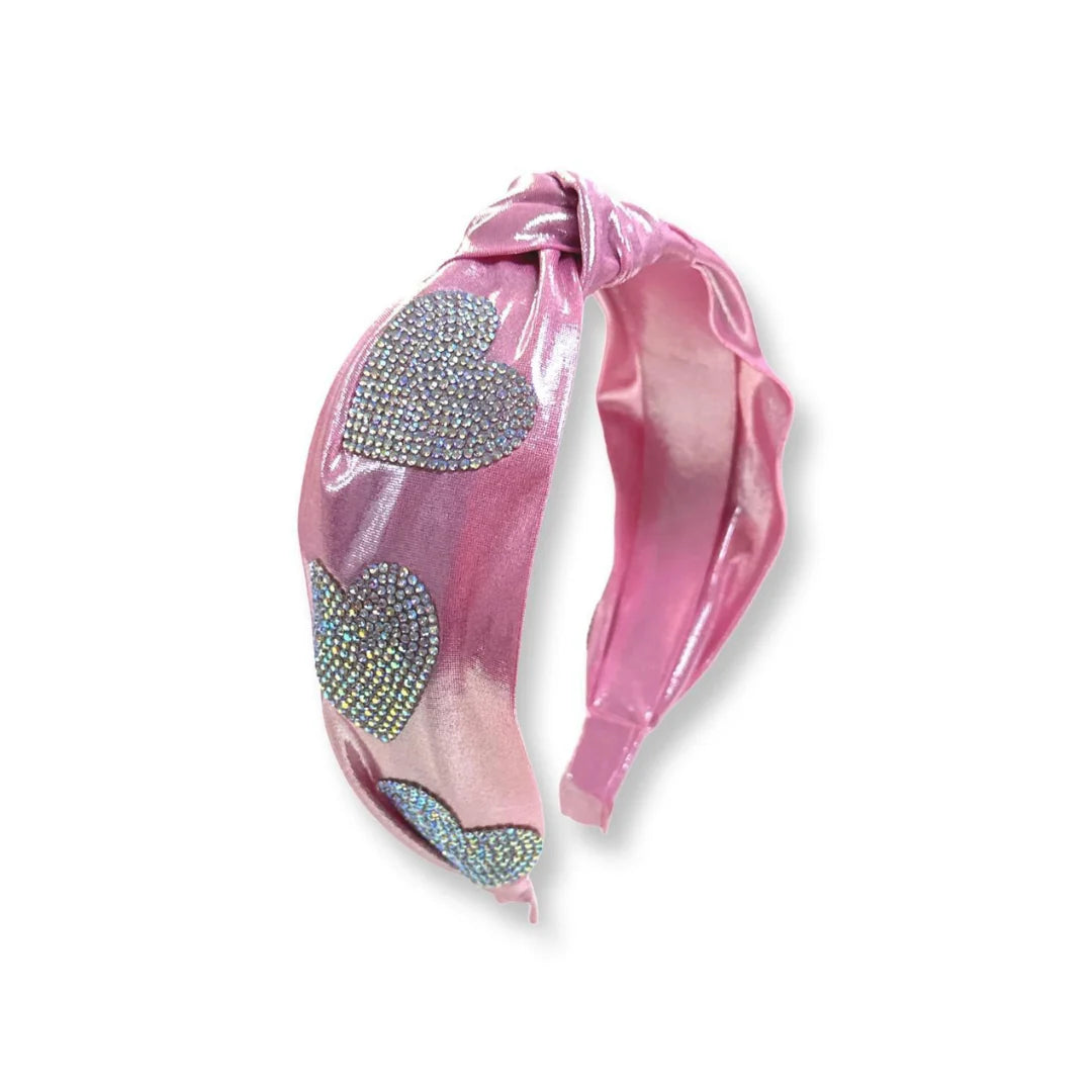 Crystal Hearts Metallic Knot Headband