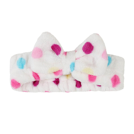 Face Wash Headband - White W/ Dots