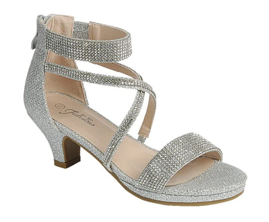 Ankle Strap Silver Sparkle Heel