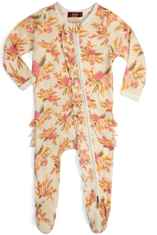 Vintage Floral Ruffle Footie