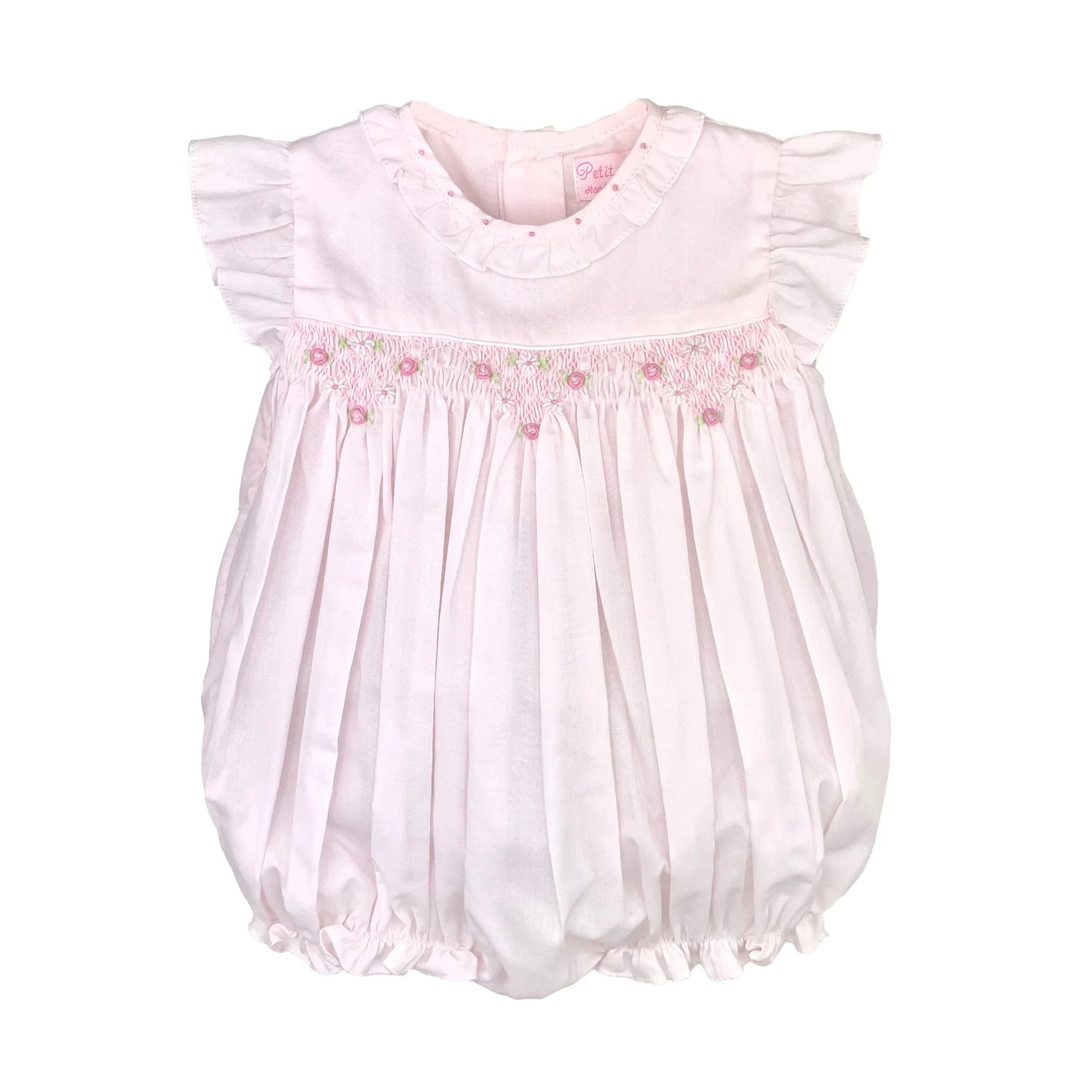 Pink Floral Diamond Smocked Bubble