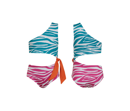 Zebra Knot Cut Out One-Piece