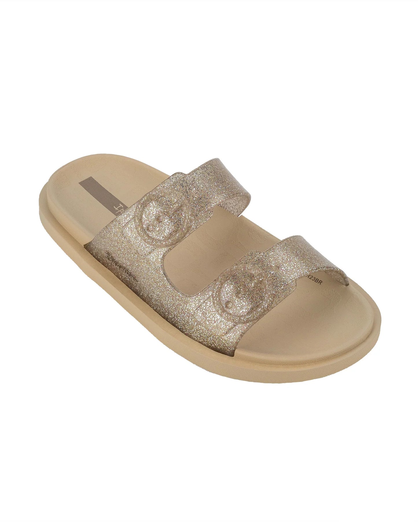 Beige/Beige Glitter Gold Slides