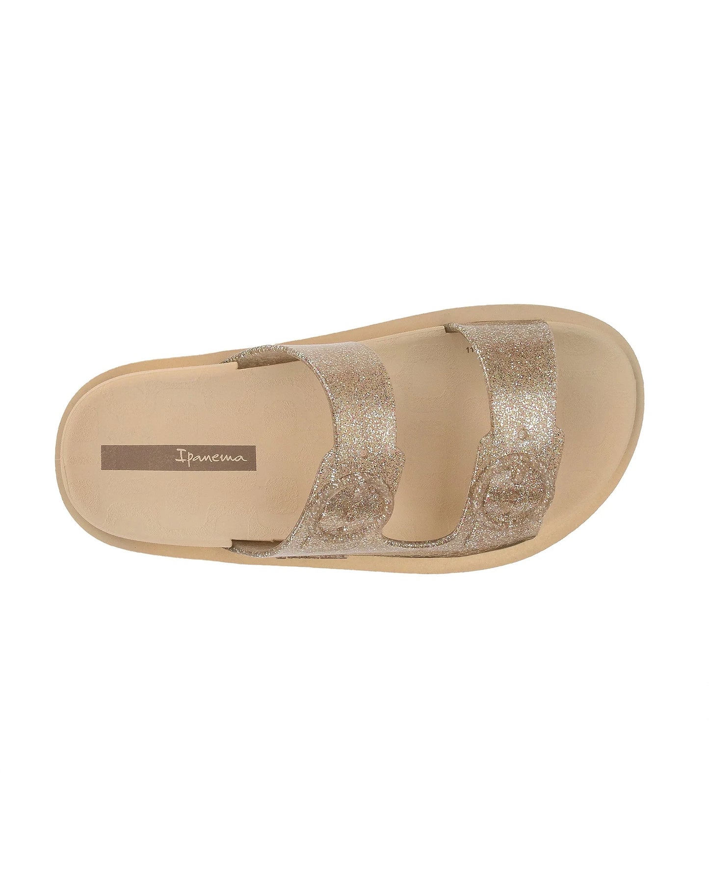 Beige/Beige Glitter Gold Slides