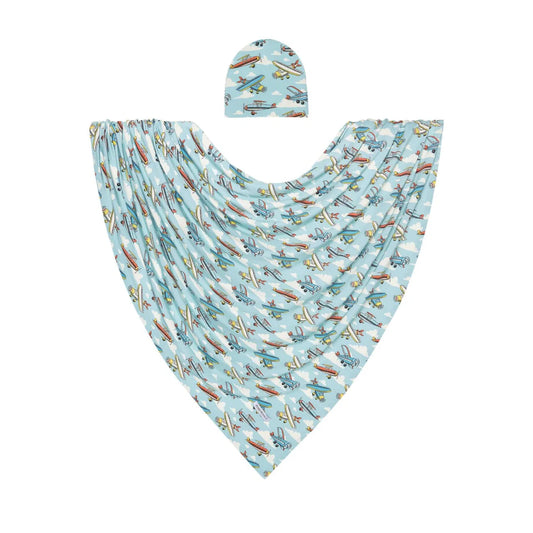 Posh Planes Swaddle & Beanie Set