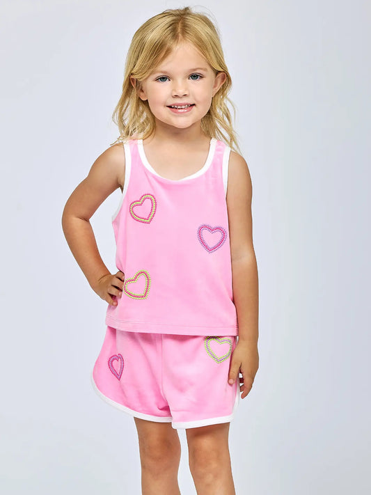 Pink Velour Tank Top w/ Heart Detail