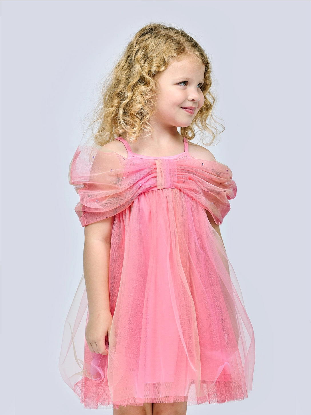 Pink Multi Empire Bow Mesh Dress
