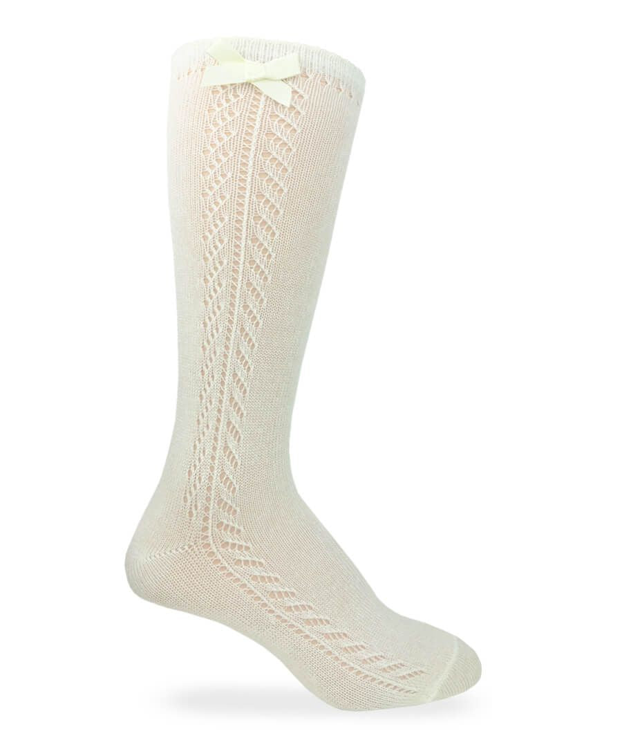 Ivory Pointelle Bow Socks