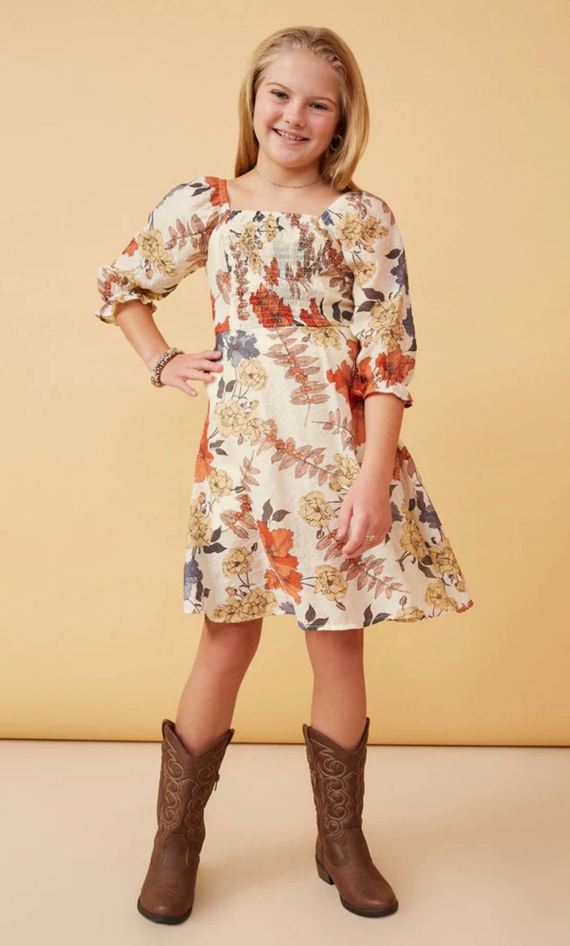 Rust Floral Smocked Dress