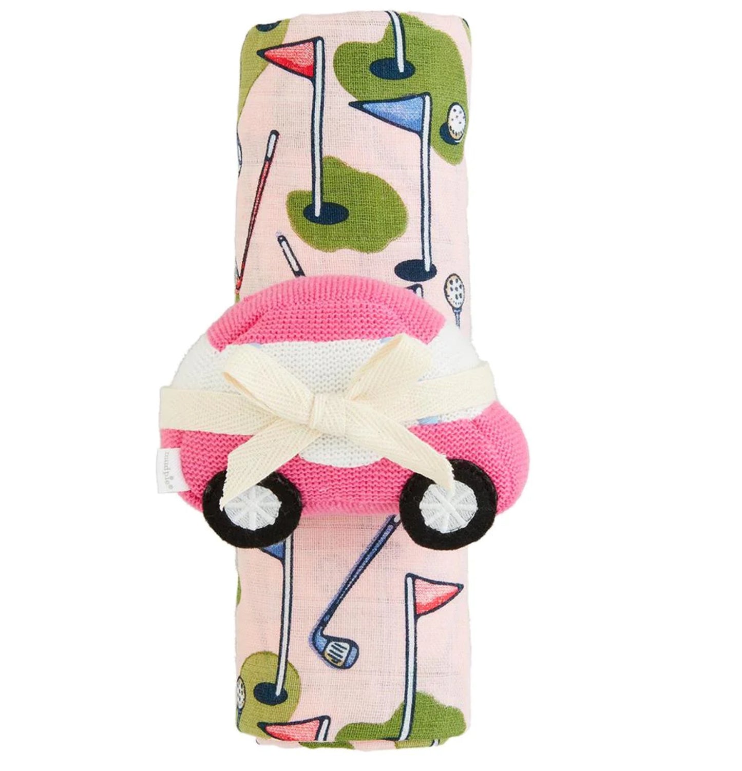 Pink Golf Muslin Swaddle + Rattle